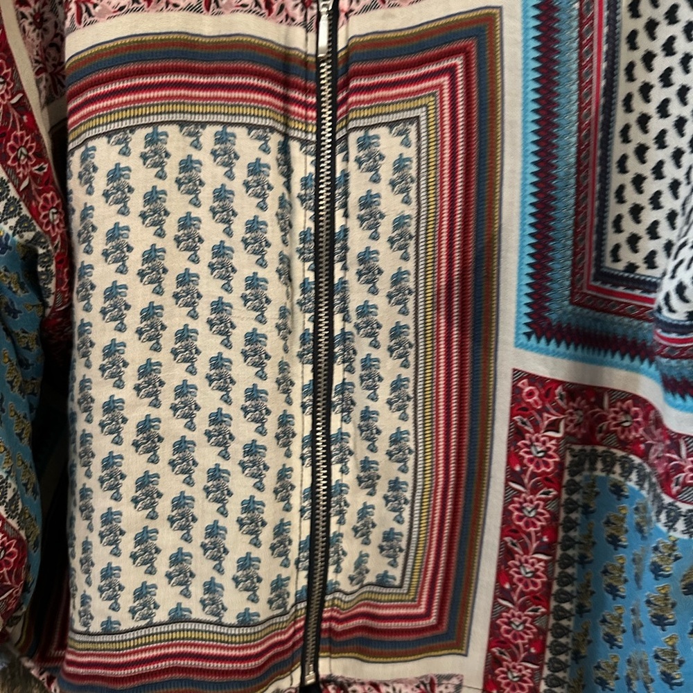 Zara Basic Bohemian Multicolor Kimono Jacket with Denim sleeve accent small - Picture 5 of 6